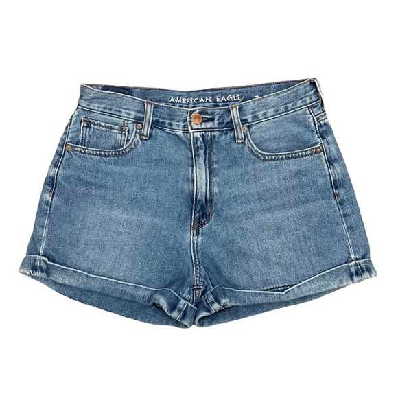 ❌ SOLD ❌ American Eagle Mom Jean Shorts High Rise Medium Wash Cuff Denim Size 8 - Picture 2 of 8
